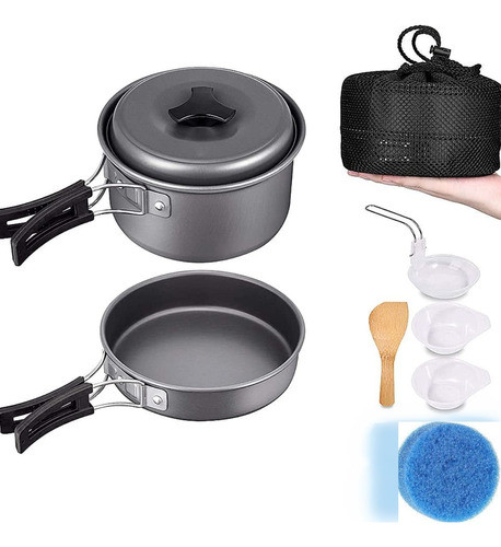 Marmita Camping Aluminio Anodizado 7pz Olla Sarten 1-2 Pers 0