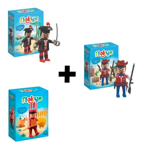 Combo Flokys Muñecos X3 Sheriff + Pirata + Cacique 1