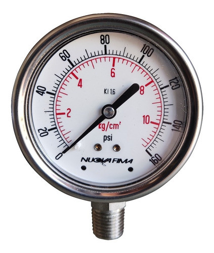 Manometro Nuova Fima 10kg 63mm Rosca 1/4 Full Inox Glicerina 0