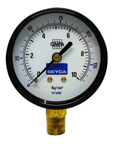 Manómetro 10 Kg 63mm Rosca 1/4 Inf Beyca Acero Negro 10kg 0