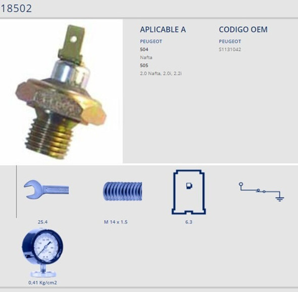 Bulbo Switch Presión Aceite Peugeot 504 505 Nafta 1