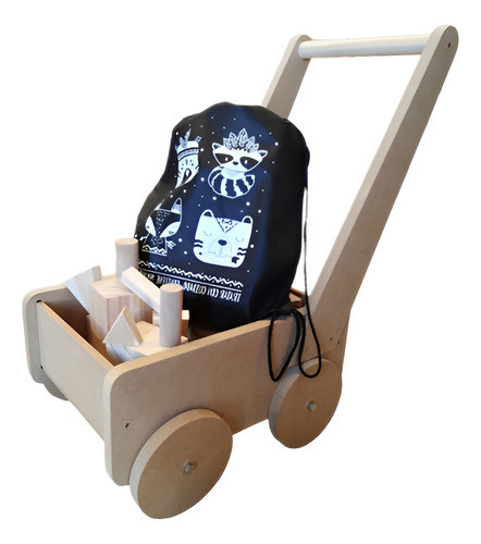 Carrito De Arrastre + Bloques Madera + Kit De Arte + Mochila 0