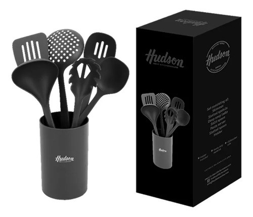 Set X6 Utensilios Hudson Cocina Nylon Con Cesta Negro 0