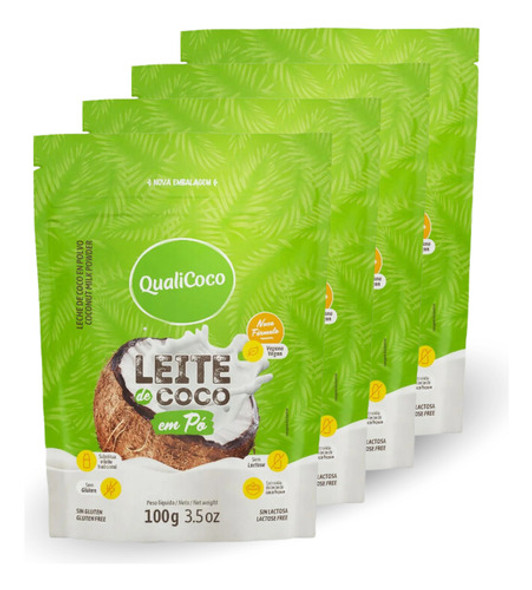 Kit Com 4 - Leite De Coco Em Pó Vegan 100g Qualicoco 0