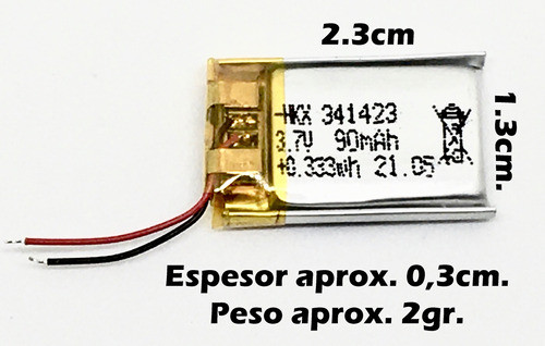 Bateria Lipo Auricular Parlante 3.7v 90mah Litio Polimero 1