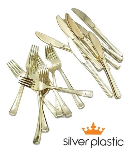 Descartável Linha Luxo Refeição Dourado Silver Plastic 16pcs 1