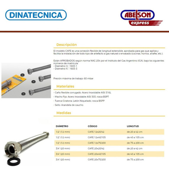 Flexible Extensible 1/2 40 A 105cm Dinatecnica Aprob Gas C 1