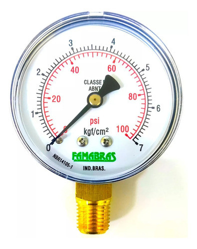 Manometro Glp - 7kgf - 1/4  Npt Latao 0