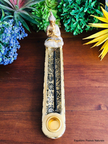 Porta Incenso Incensário Buda Tibetano Dourado 20cm 1