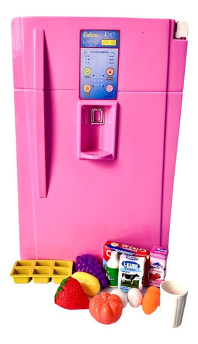 Mini Geladeira Infantil Cozinha Brinquedo Grande Menina Rosa 0