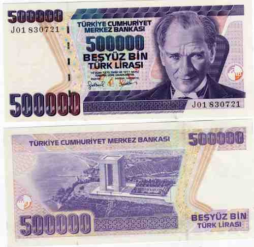Billete De Turquia De 500.000 Lira Año 1998 Sin Circular 0