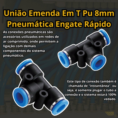 Kit 100 Conexão União Emenda Tee 8mm Hidráulico Temos Reta 1