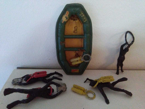 Lote Soldaditos Buceo Hombres Rana Bote Goma Buzos Antiguos 0