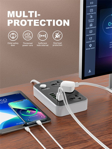 Zapatilla Alargue 220v Universal 2500w + 6 Puertos Usb 1