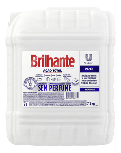 Lava Roupas Líquido Ação Total Sem Perfume 7l Brilhante 0