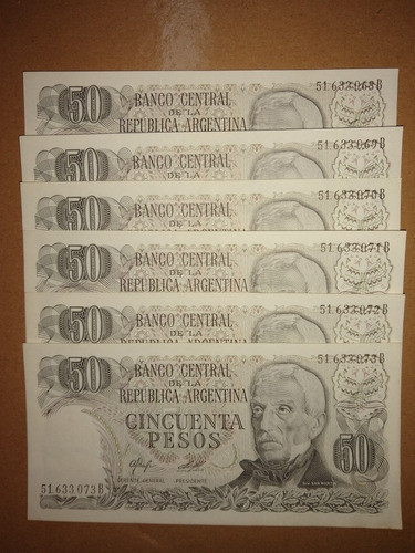 6 Billetes Progresión 50 Pesos Ley 18188 Sin Circular 0