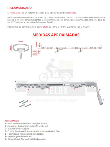 Riel Americano Para Cortina Con Cordon 2,80 Mts Perfiltec 1