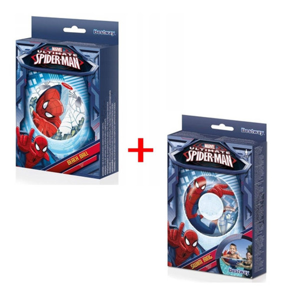 Combo Inflable Bestway Spiderman Pelota Y Salvavidas 0