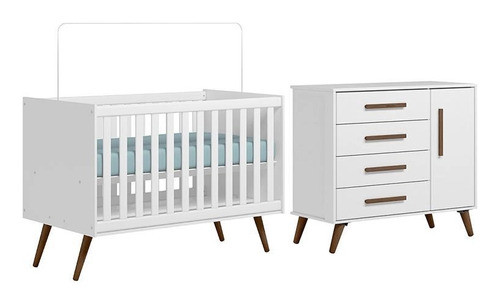 Jogo De Quarto Berço Cômoda Retrô 2 Peças Branco Branco 0