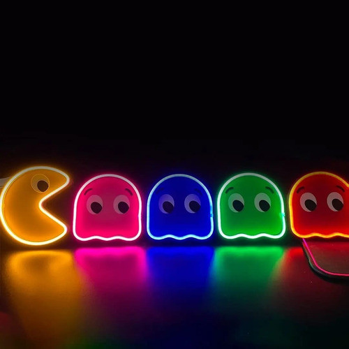 Carteles Decoración Pacman Luz Led Neón, Video Juegos Retro 0