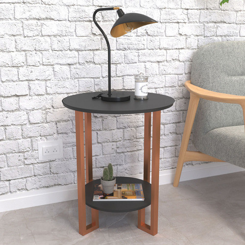 Mesa De Apoio 2 Tampos Dália Com Pés De Ferro - Preto 1