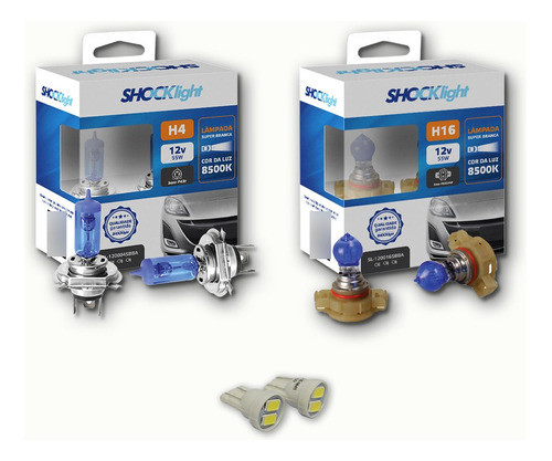 Kit Lâmpadas Super Brancas 8500k +led T10 Etios H4 + H16 1