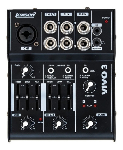 Consola Lexsen Mixer Pasivo Vivo 3 Usb 3 Canales Eq 0