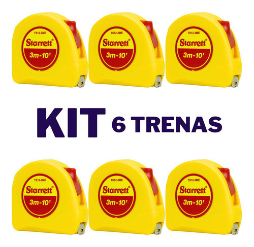 Kit 6 Trena 3 Metros Starrett Aço C Trava Bolso Profissional 1