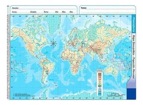 Mapa Escolar Planisferio N°6 División Físico Político 0