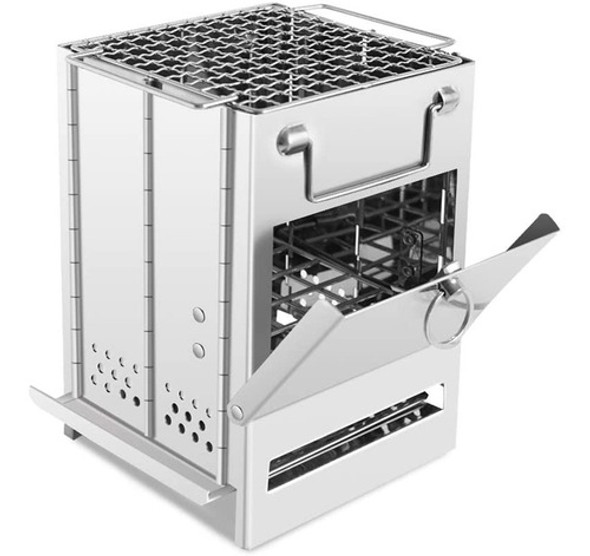 Mini Parrillero Estufa A Leña Camping Acero Inoxidable 0