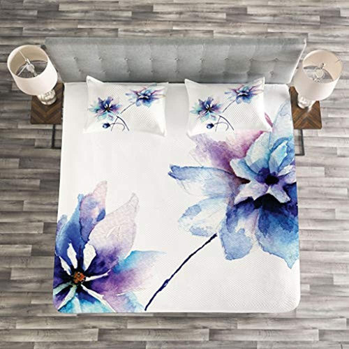 Colcha De Flores De Acuarela Ambesonne, Dibujo De Flores Con 1