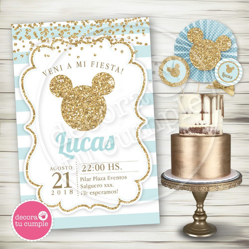 Kit Imprimible Mickey Celeste Glitter Baby Shower Cumpleaños 0