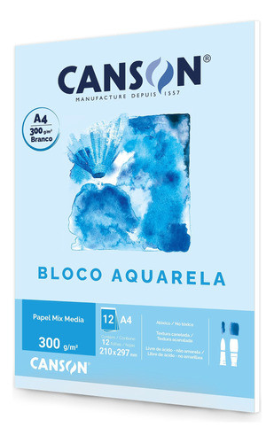 Bloco Canson Aquarela 300g A4 Mix Media Para Desenho 12folha 0
