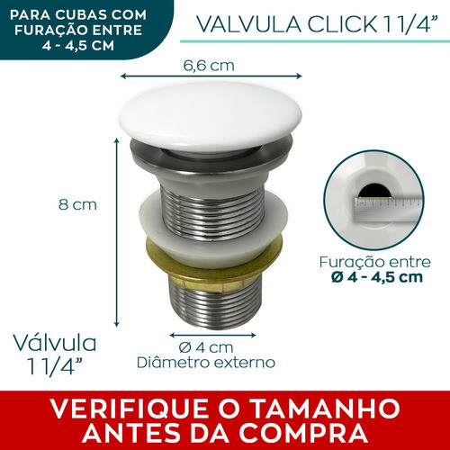 2 Ralo Pia 1 1/4 Ceramica Valvula Click Tampa Branca Banheir 1