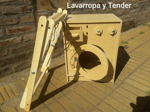 Lavarropas De Madera Y Tender Sin Pintar 0