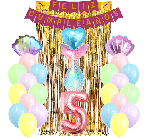 Combo Kit Deco Fiesta Globos Sirena N°1 0