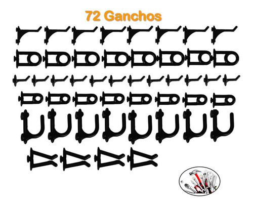 Kit 72 Ganchos Plástico Pino Suporte Porta Ferramentas Preto 0