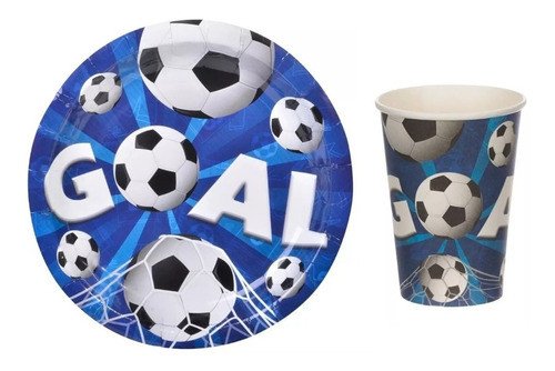 Set De Vasos Y Platos Descartables Temática Futbol Pelota 0