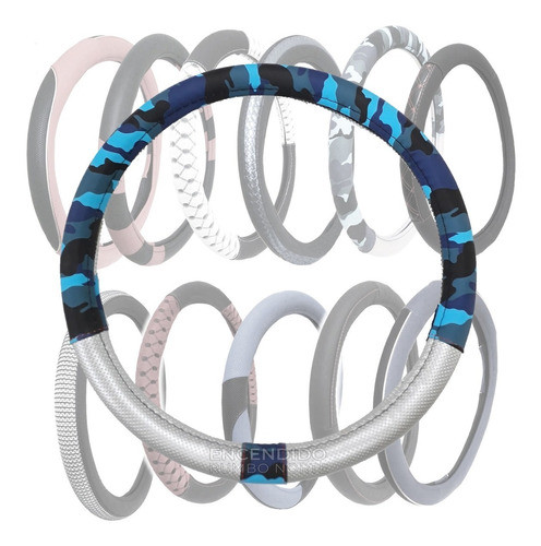 Cubre Volante Universal 38 37cm Camuflado Azul Con Gris 0