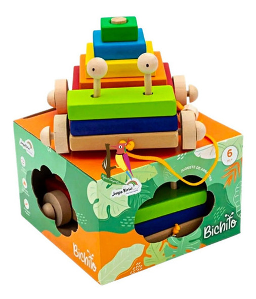 Carrito Bichito Arrastre Encastre Didactico Artesanal Niño 0
