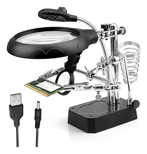 Lupa Con Luz De Mesa Led Articulada Soldador De Estaño Pinza 0