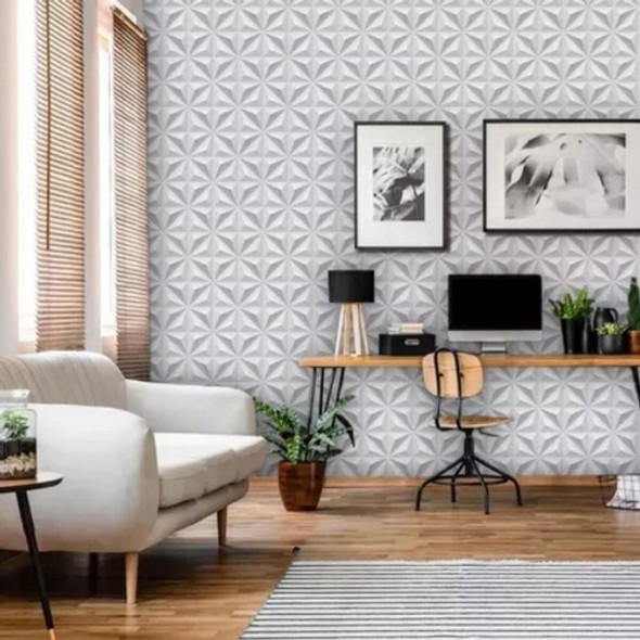 Papel De Parede 3d Efeito Geométrico Branco Adesivo 5 Metros 0