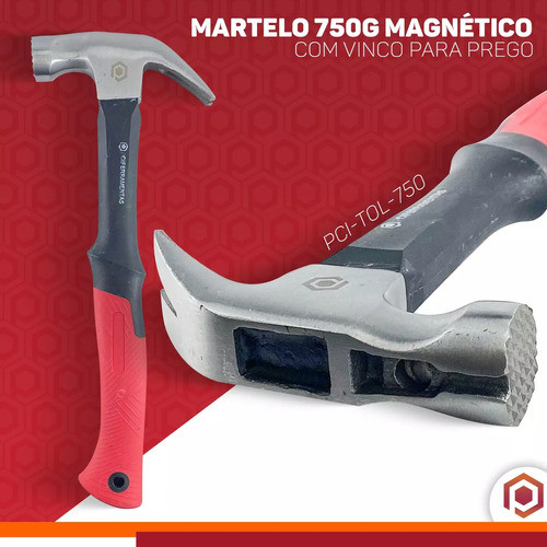 Martelo Cabo Fibra Pro 750gr Com Suporte Para Prego Imantado 1
