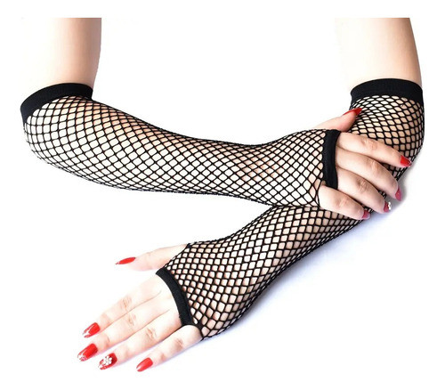 Guantes Elastizados Red Dark Moda Largos Sin Dedos Mitons 0