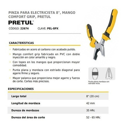 Pinza Universal De Electricista 8 PuLG Pretul 204mm 22674 1