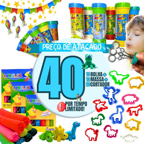 Kit Lembrancinha 10 Bolha Sabão 10 Massa Modelar 20 Cortador 0