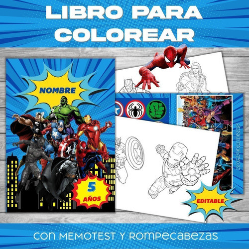 Imprimible Para Colorear Editable Superhéroes 1