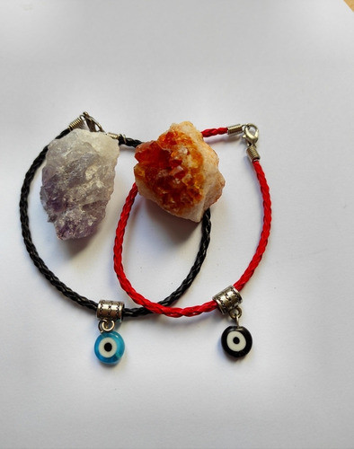 Pulsera Cuero Eco Rojo O Negra Con Dije Ojo Turco O Pimiento 0