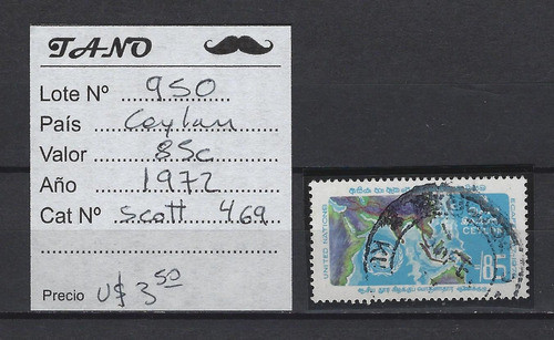 Lote950 Ceylan 85 Cent. Año 1972 Scott# 469 1