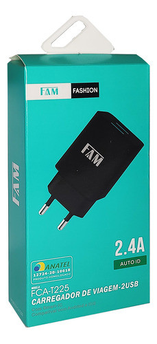 Carregador Tomada 2 Usb 2.4a Pt Fca-t225 Fam 1